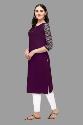 Coft Women Solid, Printed A-line Kurta(Purple)