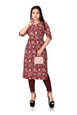 Aarohi Fashion Women Printed Straight Kurta(Pink)