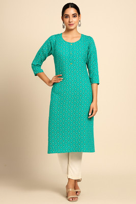 SHOP VASTRAA Women Printed Straight Kurta(Blue)