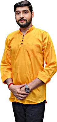 GOURI COLLECTIONS Men Solid Straight Kurta(Yellow)