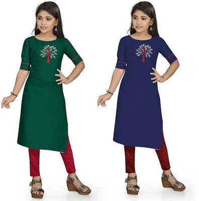 vishvoham Girls Printed Straight Kurta(Multicolor)