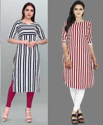 Hiral Creation Women Striped Straight Kurta(Red)