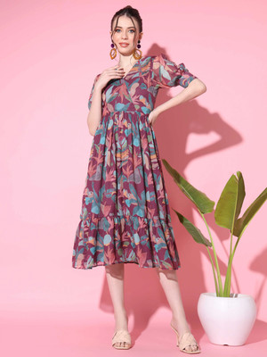 VBUYZ Women Printed Flared Kurta(Multicolor)