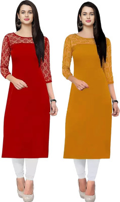 Maheshvi Women Embellished Straight Kurta(Yellow)