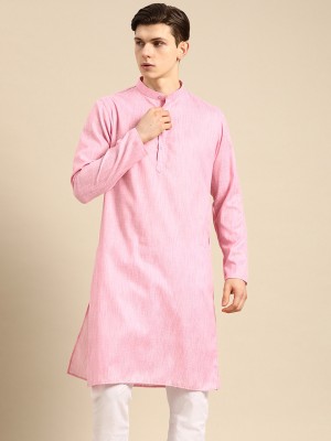 ANOUK Men Woven Design Straight Kurta(Pink)