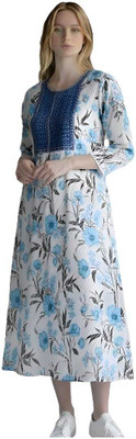 ALPINE STYLE Women Floral Print Anarkali Kurta(Blue)