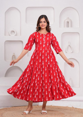 AURIPRX FASHION Women Solid Anarkali Kurta(Red)