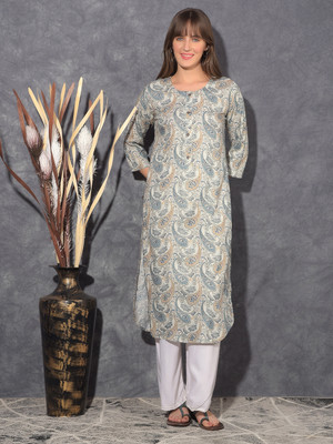 Mamoose Women Paisley A-line Kurta(Blue)