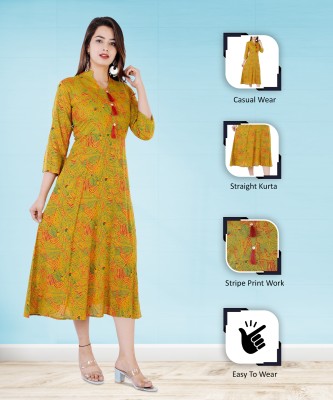 Glowworld Women Abstract Anarkali Kurta(Yellow)