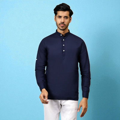 FireFish Men Solid A-line Kurta(Blue)