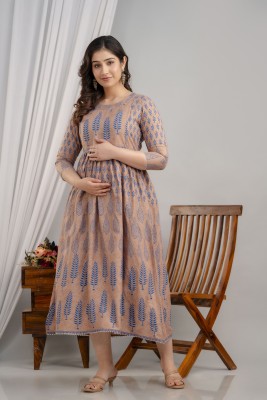 RS Creations Women Printed Anarkali Kurta(Brown)