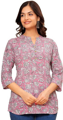 VedaFashions Women Printed Straight Kurta(Pink, White)