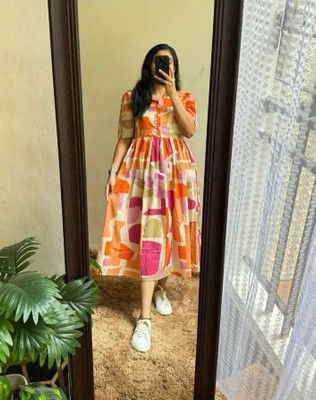 Zwc Women Printed Flared Kurta(Multicolor)