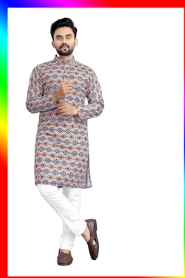 Kraxvin Men Printed Straight Kurta(Multicolor)