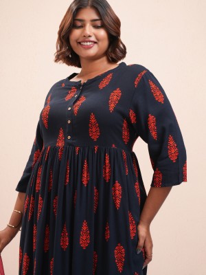 Vishudh Women Printed A-line Kurta(Blue)