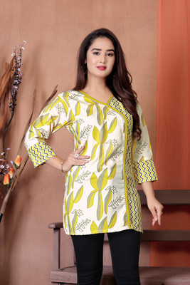 Bharat Origin Women Self Design A-line Kurta(Yellow)