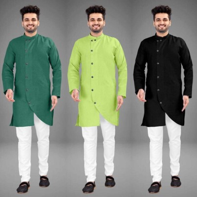 GRATITUDE ROCK Men Self Design Asymmetric Kurta(Multicolor)