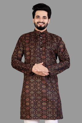 IMAGO Men Printed Straight Kurta(Brown)