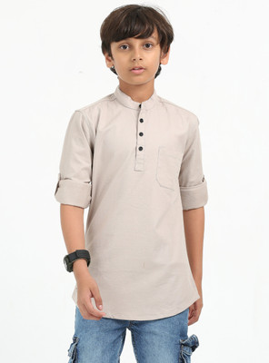 ROCKET SCIENCE Boys Solid Straight Kurta(Beige)