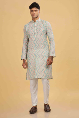 ANOUK Men Abstract Straight Kurta(Beige)