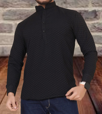 mvff Men Self Design Straight Kurta(Black)