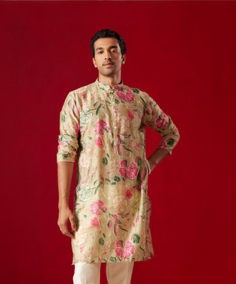 VASTRAMAY Men Printed Straight Kurta(Beige)