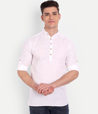 HouseOfCommon Men Self Design Straight Kurta(White)