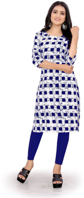 zindora Women Printed Straight Kurta(Dark Blue)
