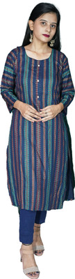 ATCOLLECTIONS Women Printed Straight Kurta(Blue)