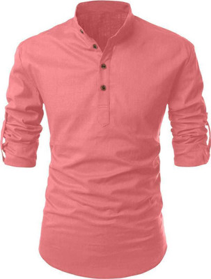 OMKAR EN TRENDS Men Printed Straight Kurta(Pink)