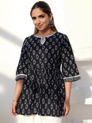 LIBAS Women Printed A-line Kurta(Black, White)