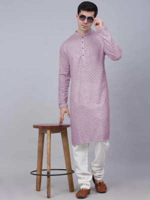 Triom Men Chikan Embroidery Straight Kurta(Purple)
