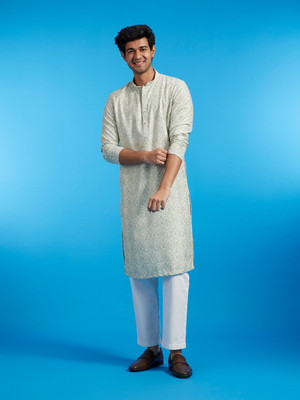 DIWAS by Manyavar Men Embroidered Straight Kurta(White)
