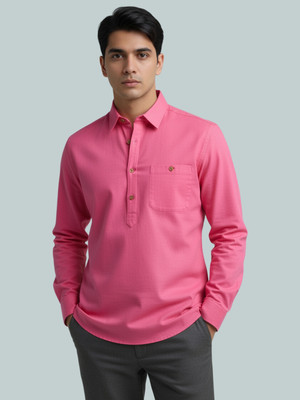 Vida Loca Men Solid A-line Kurta(Pink)