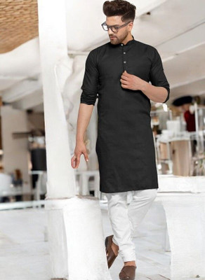 Krisha trend Men Solid Straight Kurta(Black)