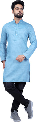 Kripto Katrox Men Solid A-line Kurta(Light Blue)