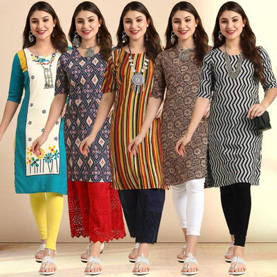 1 Stop Fashion Women Printed Straight Kurta(Multicolor)