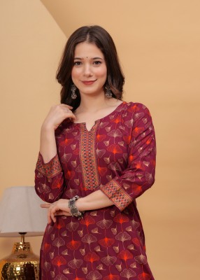 Dressar Women Printed A-line Kurta(Maroon)