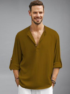 Univibe Men Solid, Self Design Straight Kurta(Gold)