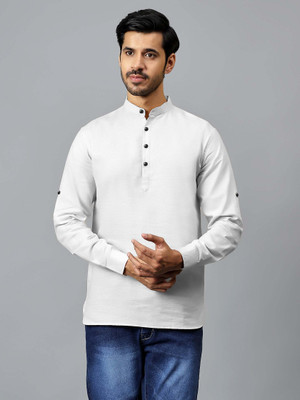 Yugnik Men Solid A-line Kurta(White)