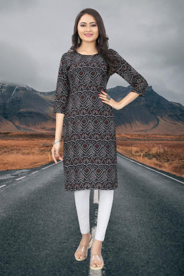 HARISH TEXTILE Women Printed Straight Kurta(Black)
