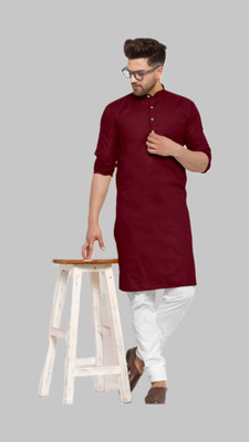 VINAARI Men Solid A-line Kurta(Maroon)