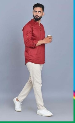 Melves Men Solid A-line Kurta(Red)