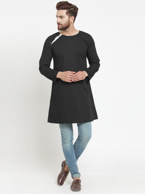 Moda Rapido Men Solid Straight Kurta(Black)