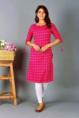 MT TEXTILE Women Printed Straight Kurta(Pink)