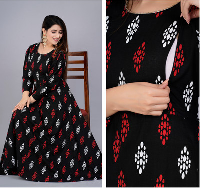 MANAV FASHIONS Women Printed Flared Kurta(Black)
