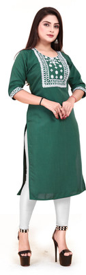 KURTIFABRIC Women Embroidered A-line Kurta(Green)