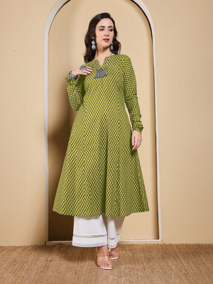 FIORRA Women Printed Anarkali Kurta(Green)