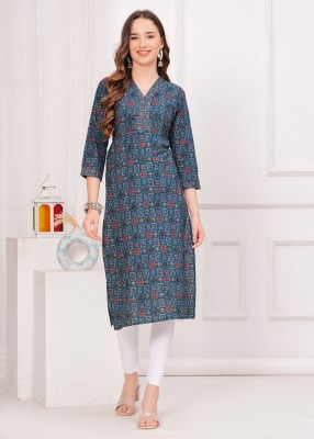 Shobhangi Women Floral Print Straight Kurta(Blue)