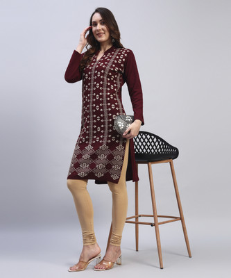 HEMLOCK Women Printed Straight Kurta(Maroon)